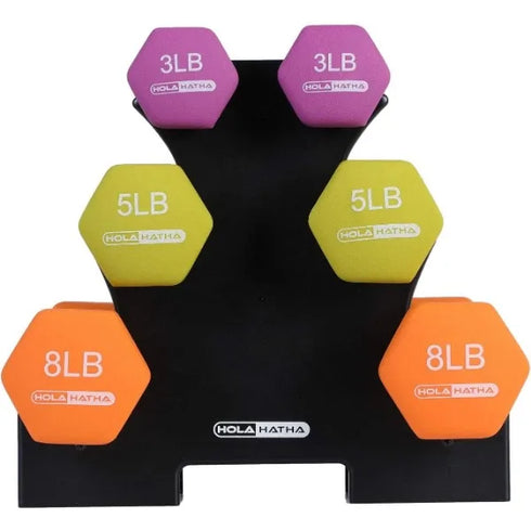Neoprene Dumbbell Set with Rack - 2, 3, 5, 8, 10 lbs for Home Exercises